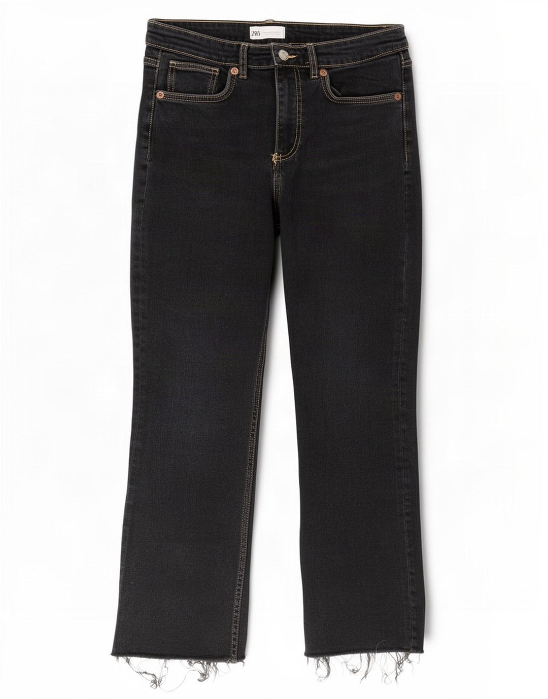 Zara Mujer Crop Bootcut Jeans EU 42 Large W32 L26 Negro