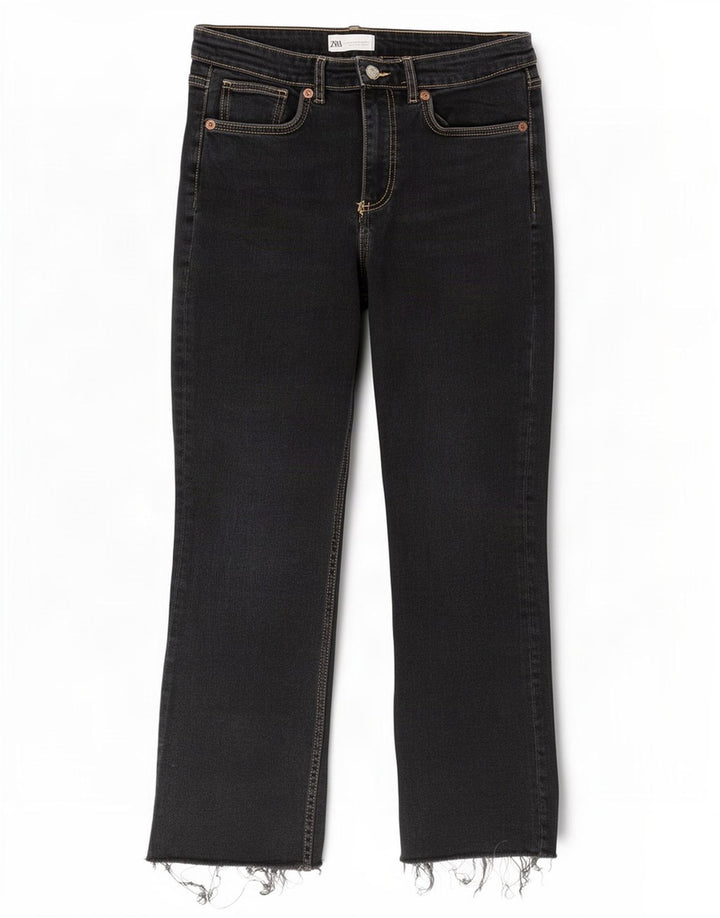 Zara Mujer Crop Bootcut Jeans EU 42 Large W32 L26 Negro