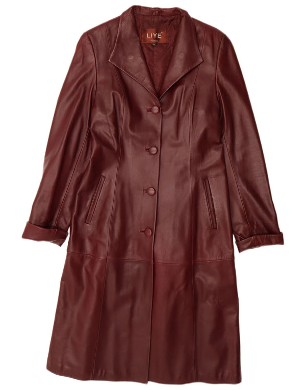 Vintage mujer cuero abrigo Reino Unido 20 2XL cuero burdeos