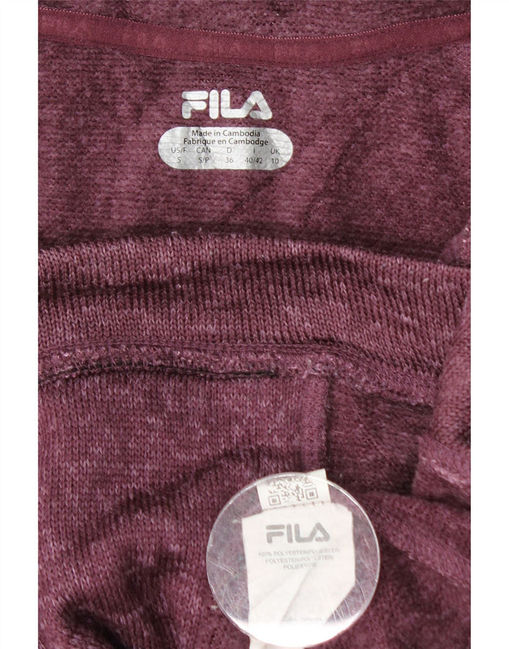 Fila Mujer Chándal Top Chaqueta UK 10 Small Borgoña Moteado Poliéster