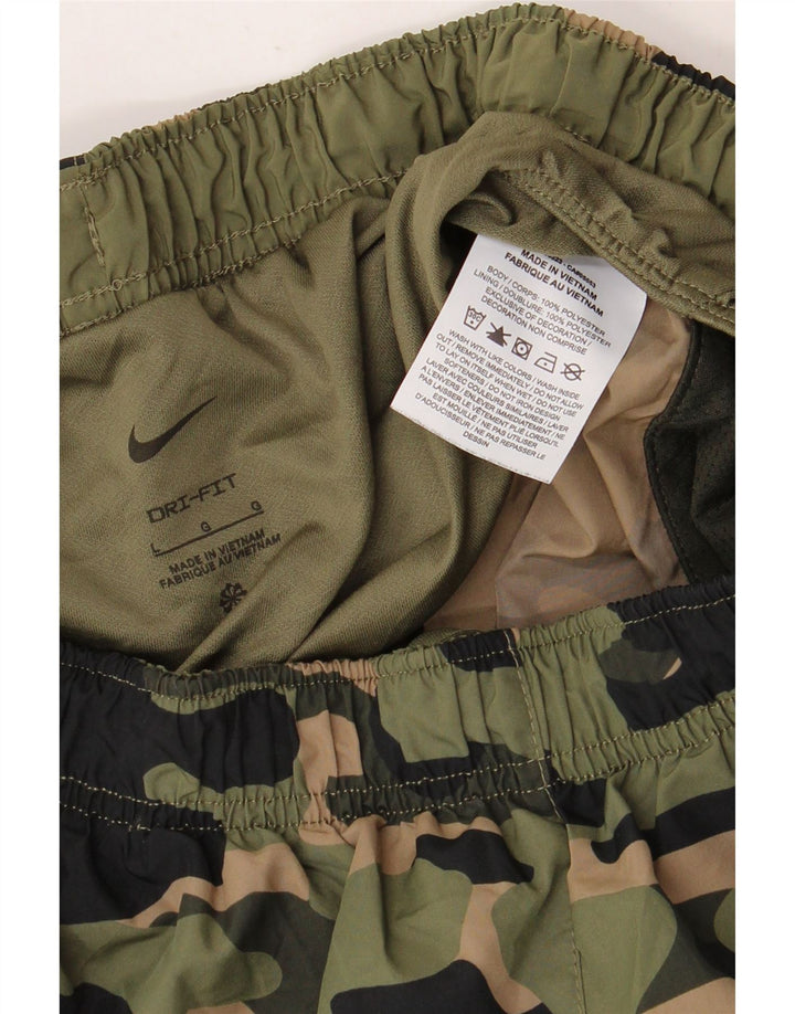 NIKE Pantalones cortos deportivos Dri Fit para mujer UK 14 Large Caqui Camuflaje Poliéster