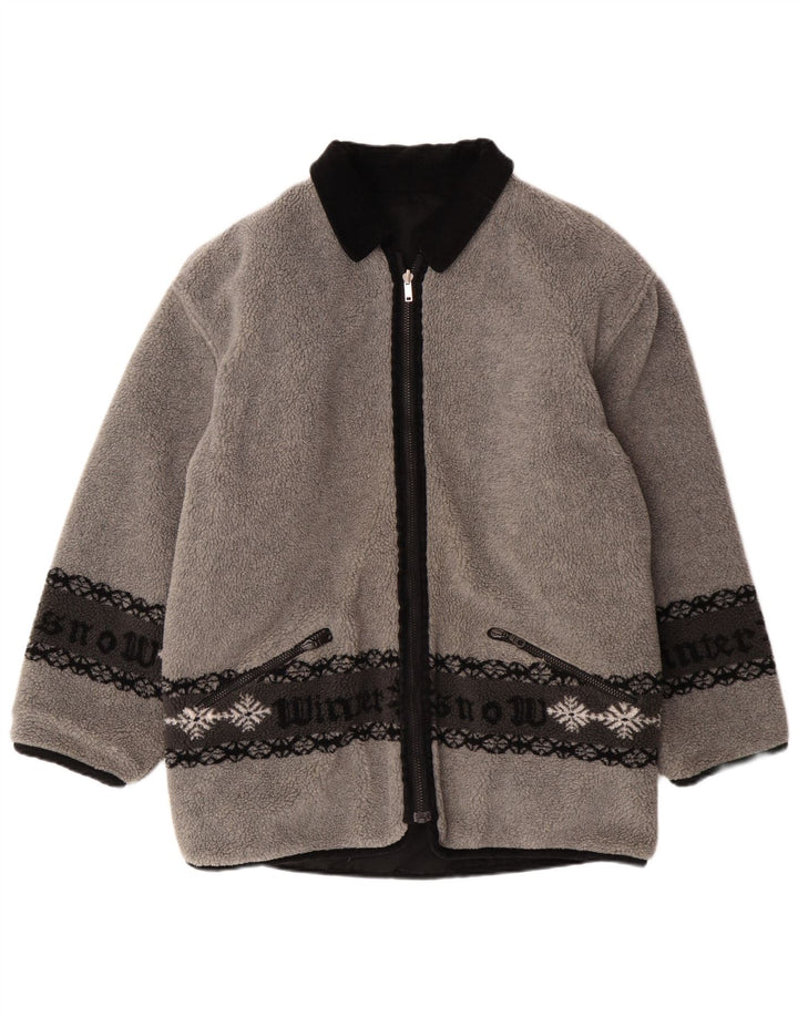 VINTAGE Chaqueta polar reversible gráfica para hombre Reino Unido 38 Gris medio Fair Isle