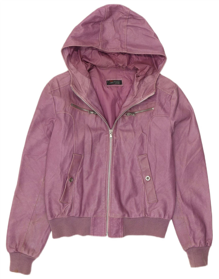 BATA Y MÁS Chaqueta corta con capucha para mujer UK 12 Cuero morado mediano