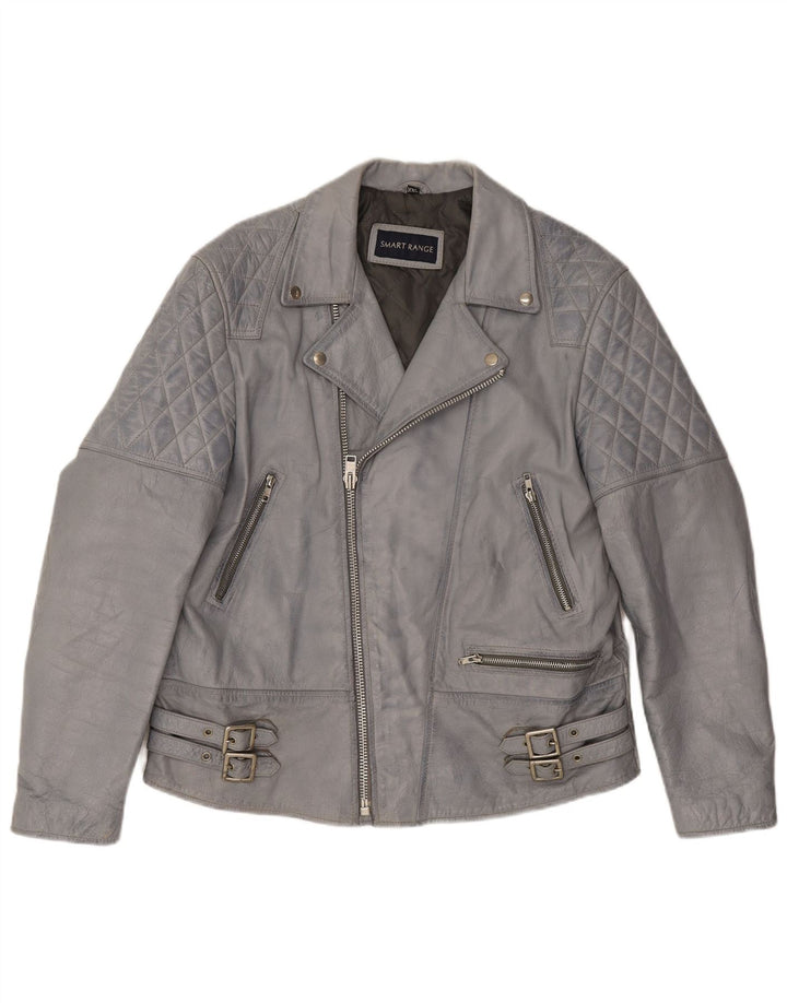 Smart Range Chaqueta motera de cuero para mujer UK 20 2XL Cuero azul