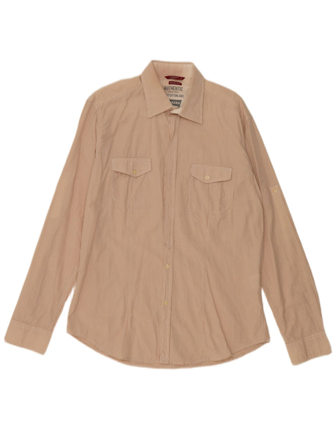 Camisa Carrera Slim Fit para hombre de algodón a cuadros beige grande