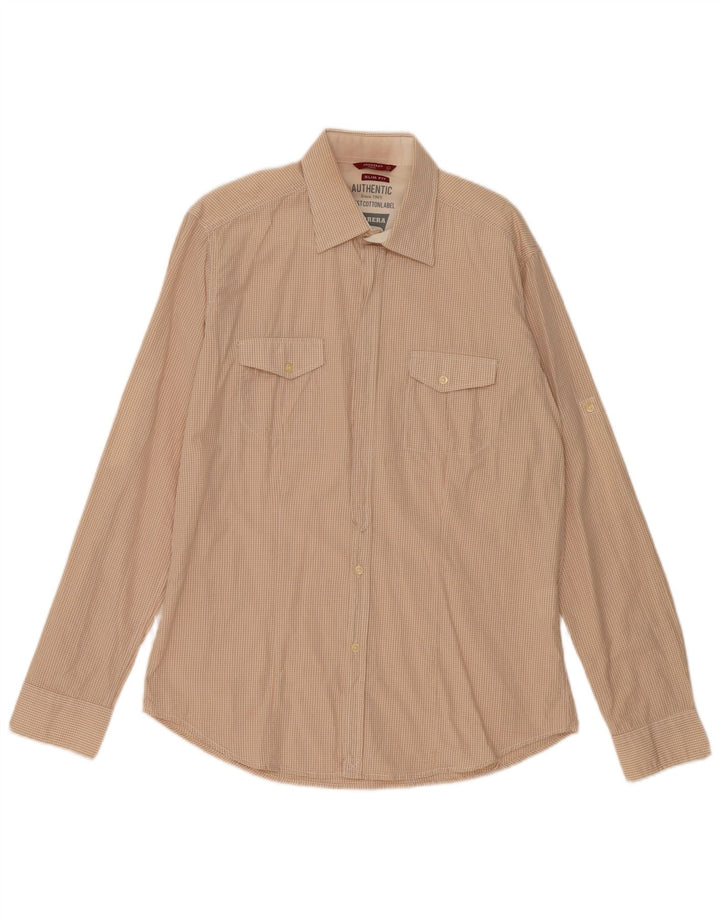 Camisa Carrera Slim Fit para hombre de algodón a cuadros beige grande