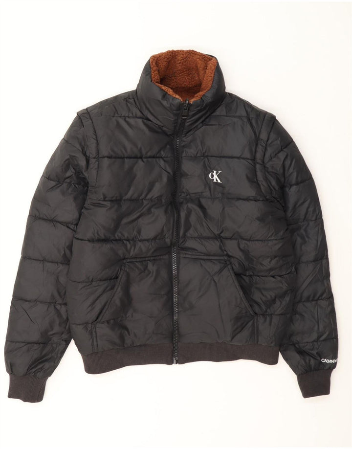 Calvin Klein Chaqueta Acolchada Reversible para Hombre UK 36 Small Marrón Colorblock