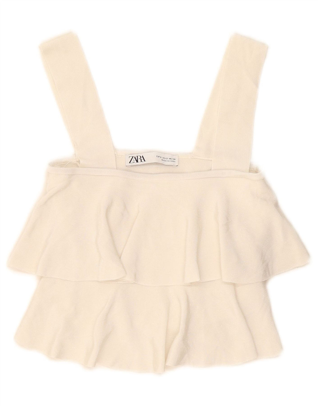 Zara Top Corto De Tirantes Con Volantes En La Parte Delantera Para Mujer UK 8 Small Off White Viscosa