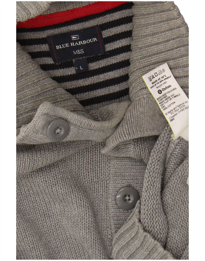 Marks & Spencer Suéter tipo jersey con cuello y botones en azul Harbor para hombre, talla grande, gris