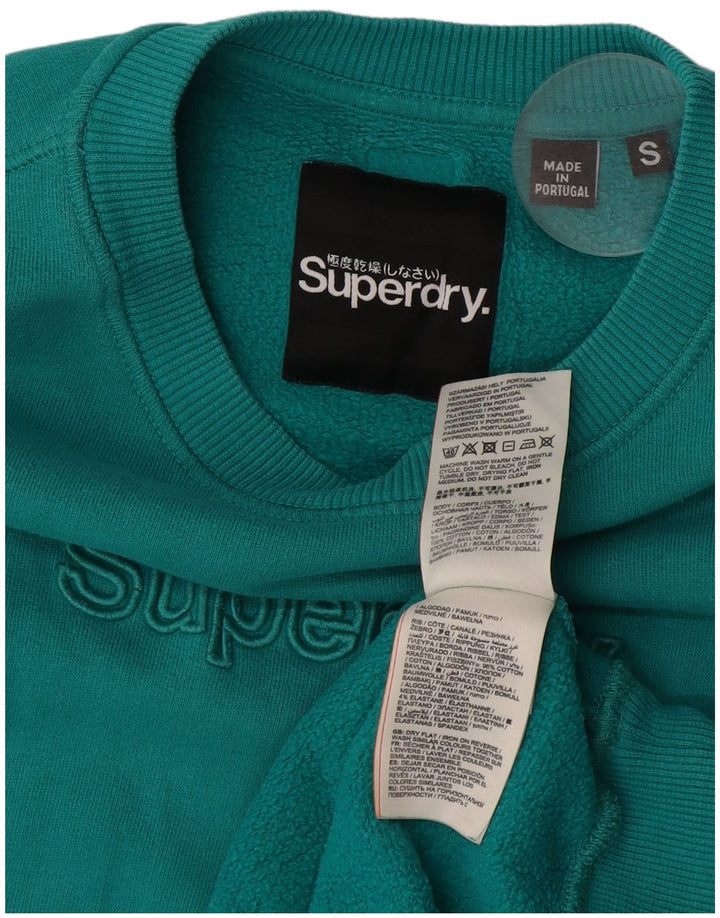 SUPERDRY Hombre Sudadera con gráfico tipo jersey de algodón turquesa pequeño