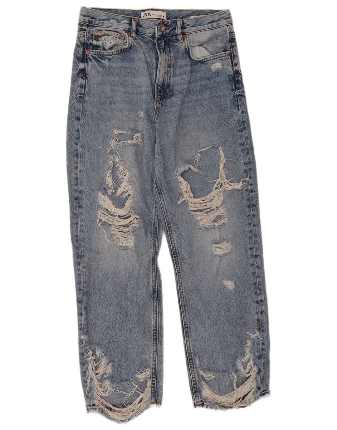 Zara Jeans Rectos Desgastados para Mujer EU 38 Small W28 L27 Azul