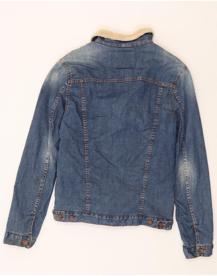 Zara Mens Denim Sherpa Jacket UK 36 Small Azul Colorblock