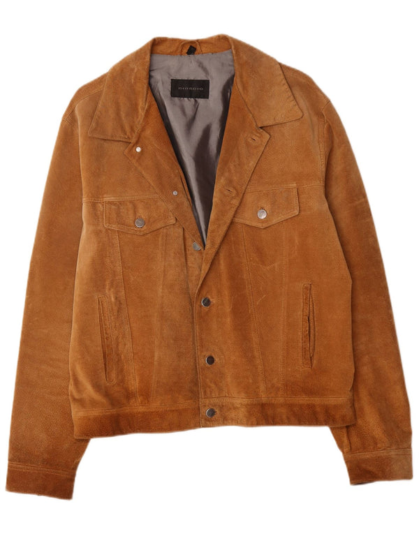 Vintage hombres ante chaqueta Reino Unido 42 XL cuero marrón