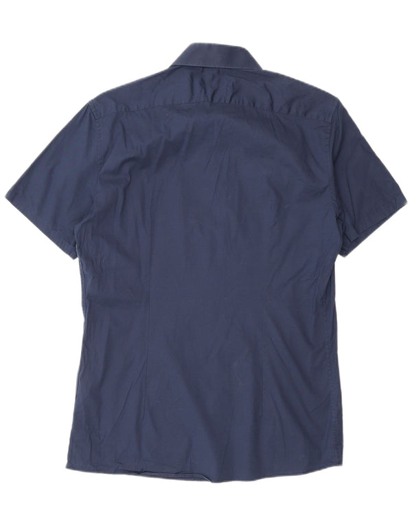 Camisa Reiss Hombre Slim Fit De Manga Corta De Algodón Azul Marino Medio