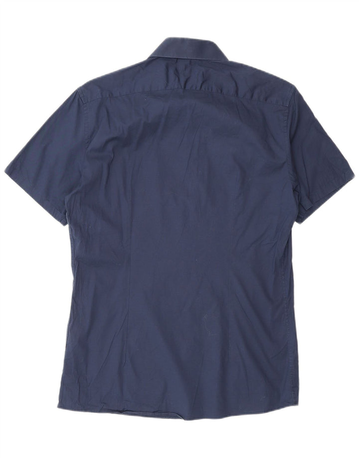 Camisa Reiss Hombre Slim Fit De Manga Corta De Algodón Azul Marino Medio