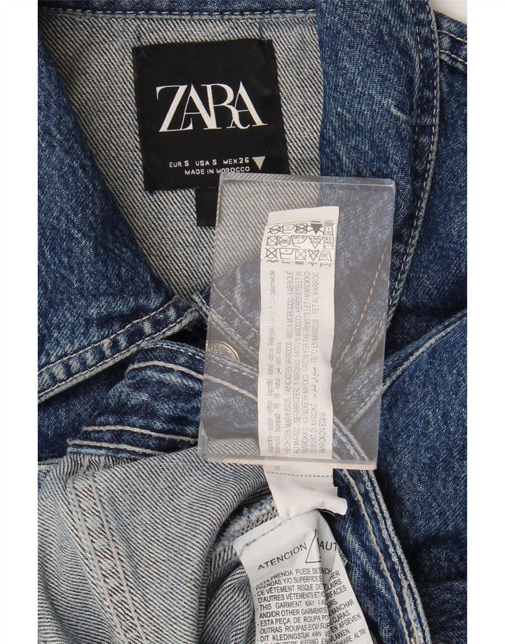 Zara Mujer Crop Denim Chaqueta UK 10 Small Azul Algodón