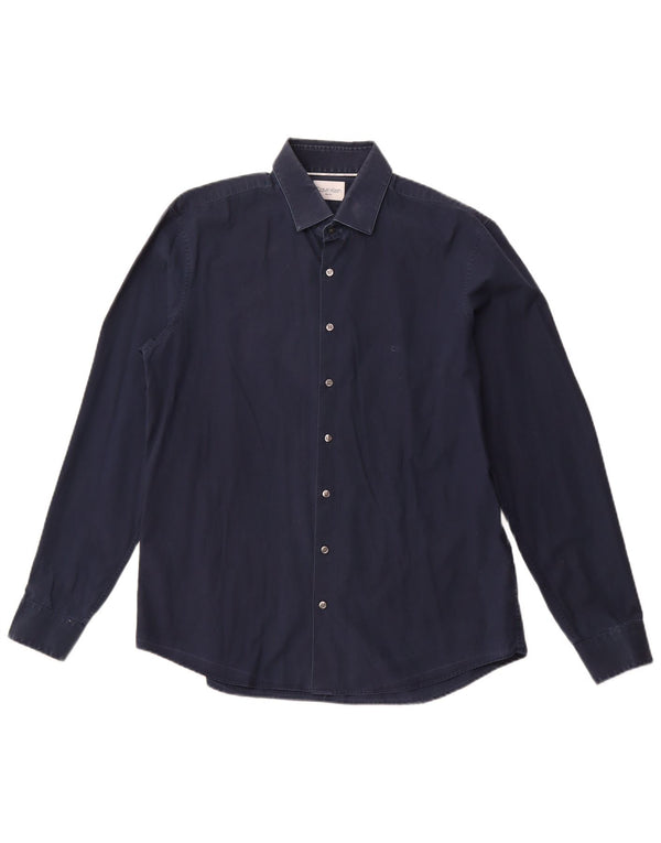CALVIN KLEIN Camisa ajustada para hombre Talla 16 1/2 Grande Algodón azul marino
