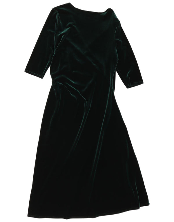 Vintage mujer Velour 3/4 manga Maxi vestido Reino Unido 18 XL poliéster verde