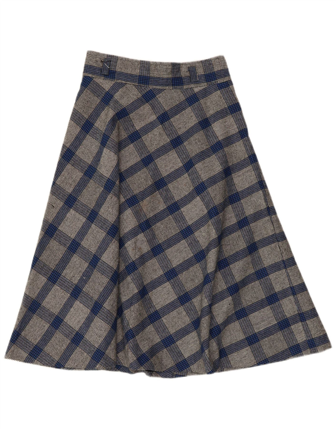 VINTAGE Falda acampanada para mujer W26 Pata de gallo azul pequeña