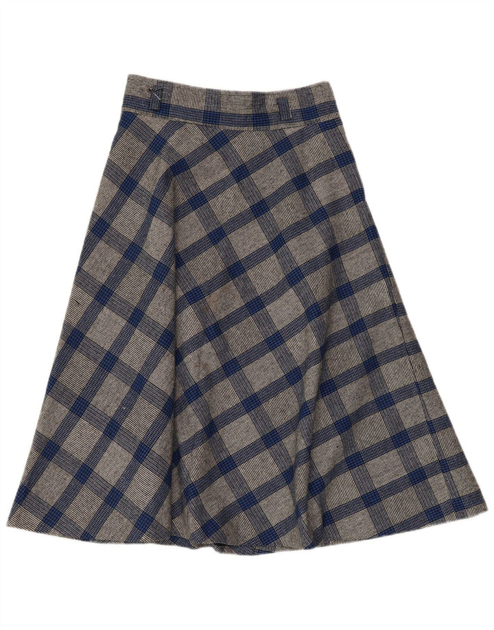 VINTAGE Falda acampanada para mujer W26 Pata de gallo azul pequeña