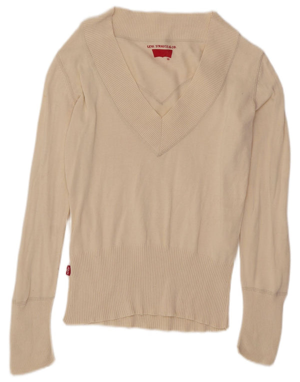 Levi's Suéter tipo jersey con cuello en V para mujer UK 12 Medium Off White