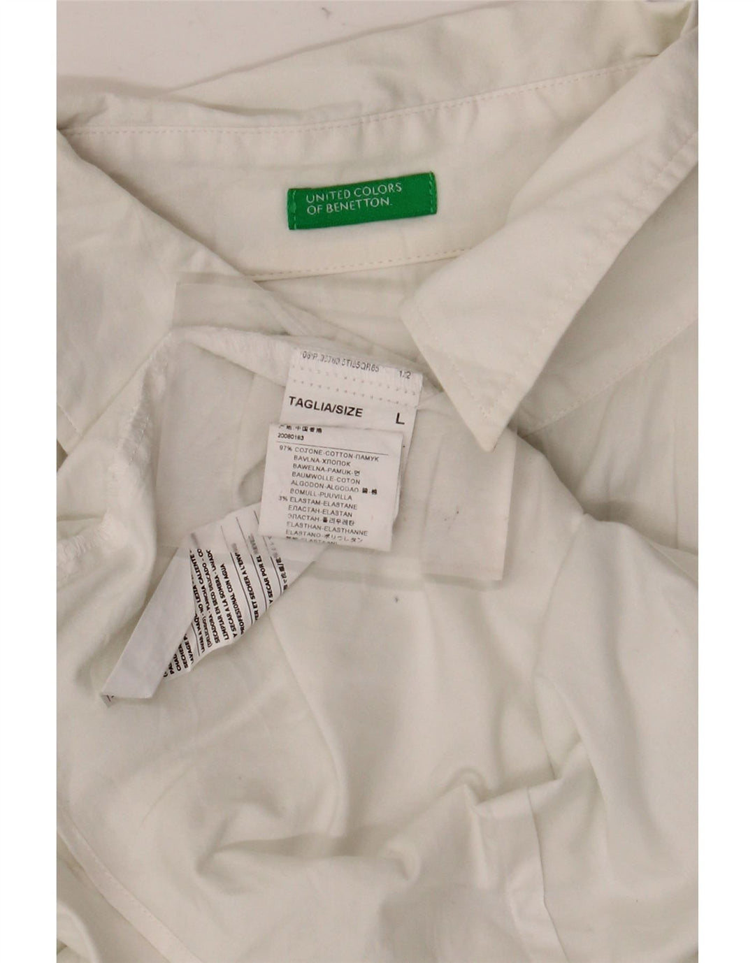 BENETTON Camisa de manga corta para mujer UK 46 Large White Cotton
