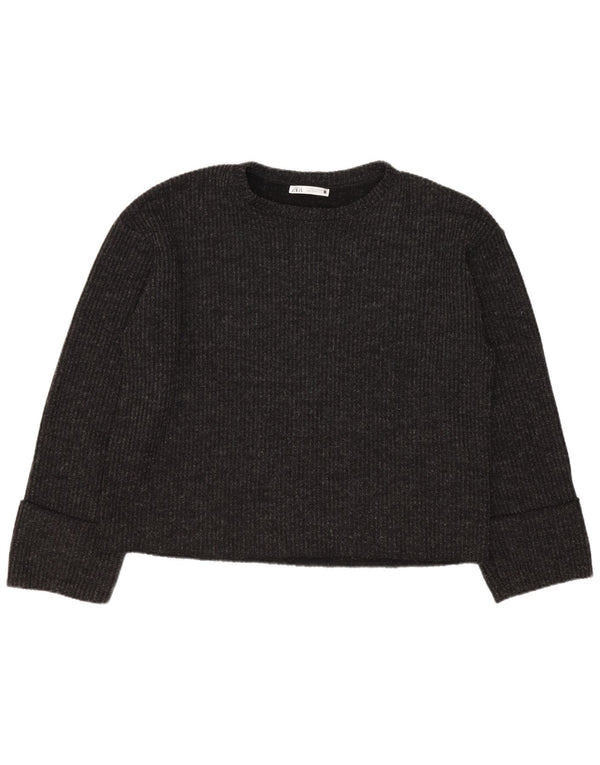 Zara Mujer Crop Oversize Cuello Barco Jersey Suéter UK 10 Small Negro