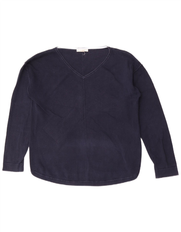 White Stuff Suéter con cuello en V para mujer UK 40 Algodón azul marino mediano