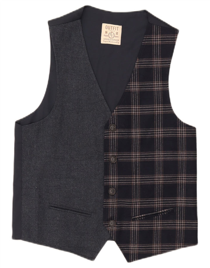 Chaleco vintage para hombre IT 46 Pequeño azul marino comprobar poliéster