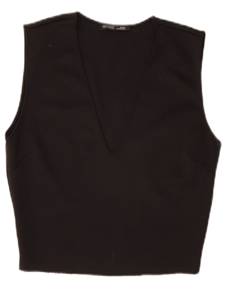 Zara Blusa Corta Sin Mangas para Mujer Top UK 8 Small Negro