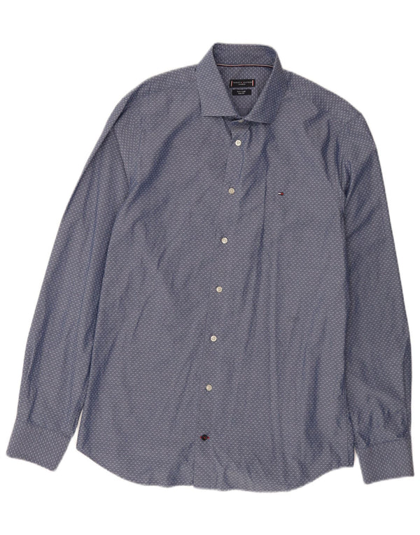 Camisa a medida para hombre Tommy Hilfiger Talla 40 15 3/4 Medio azul manchado