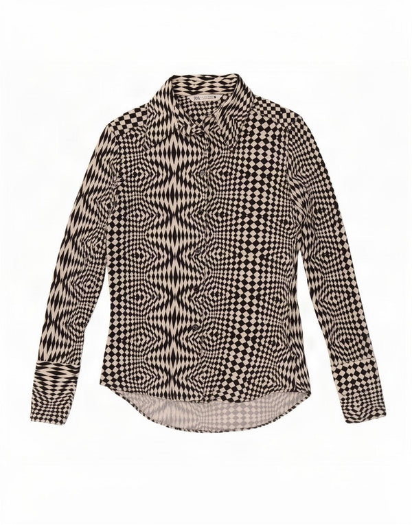 Zara Blusa Camisa Mujer UK 40 Mediano Poliéster Geométrico Negro