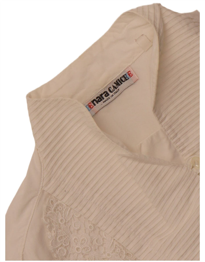 Enara Camice Blusa corta para mujer UK 44 Algodón blanco mediano