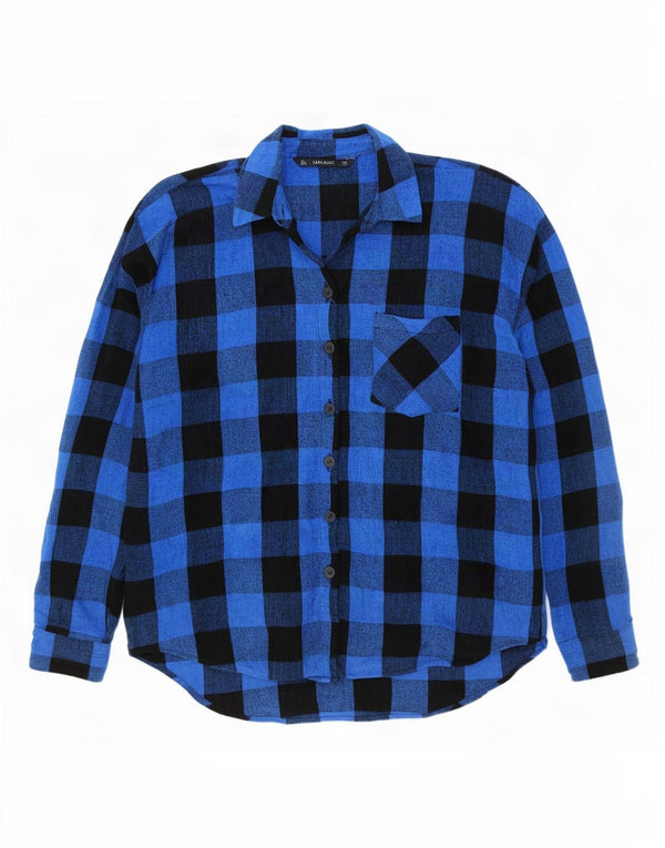 Zara Camisa de franela extragrande para mujer UK 46 Large Blue Gingham Viscosa