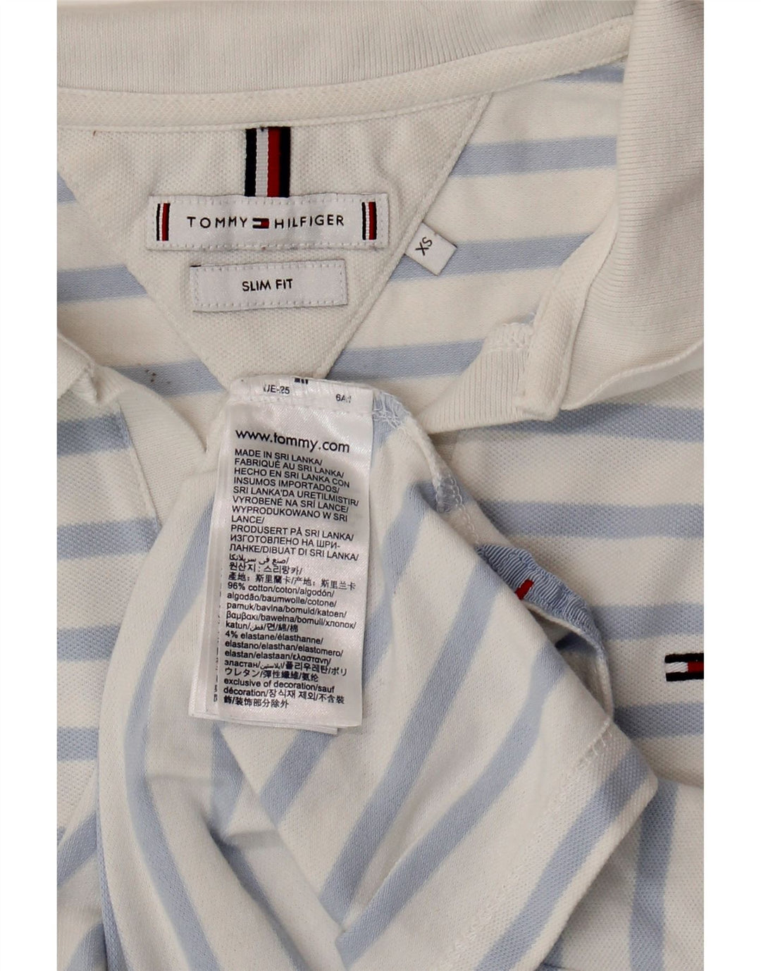 TOMMY HILFIGER Polo ajustado para mujer UK 6 XS Algodón a rayas azules