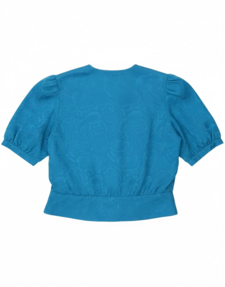 VINTAGE Womens Short Sleeve Shirt Blouse UK 18 XL Blue Floral Vintage Vintage and Second-Hand Vintage from Messina Hembry 