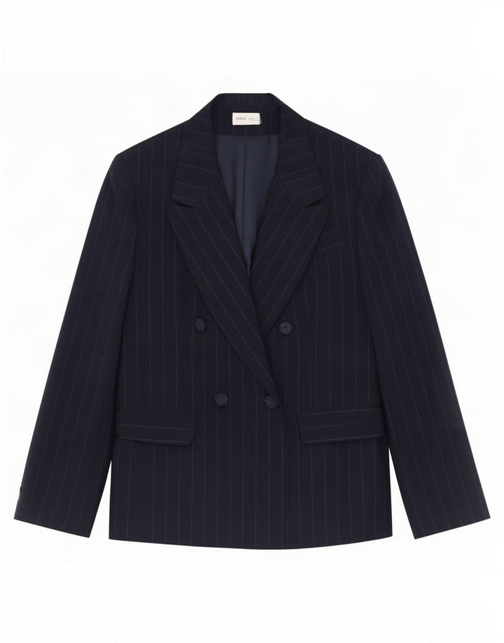 Bhs Chaqueta tipo blazer con doble botonadura para mujer UK 40 Large Azul marino a rayas