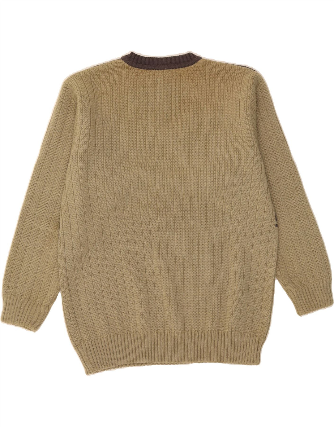 VINTAGE Mens V-Neck Jumper Sweater Medium Beige Colourblock Acrylic Vintage Vintage and Second-Hand Vintage from Messina Hembry 