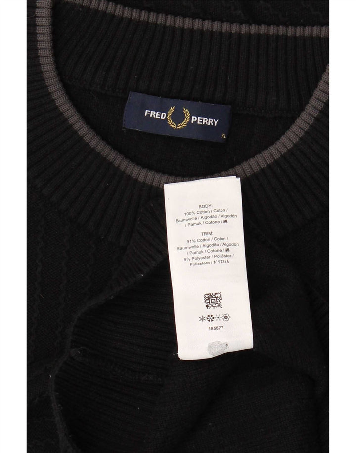 Fred Perry Jersey De Cuello Redondo Para Hombre XL Algodón Negro