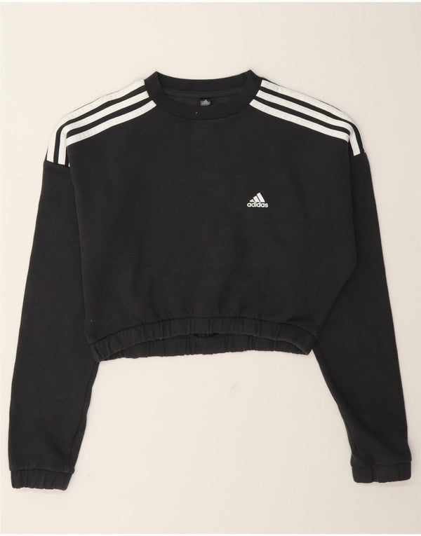 Adidas Mujer Crop Sudadera Jumper UK 8/10 Pequeño Gris Algodón