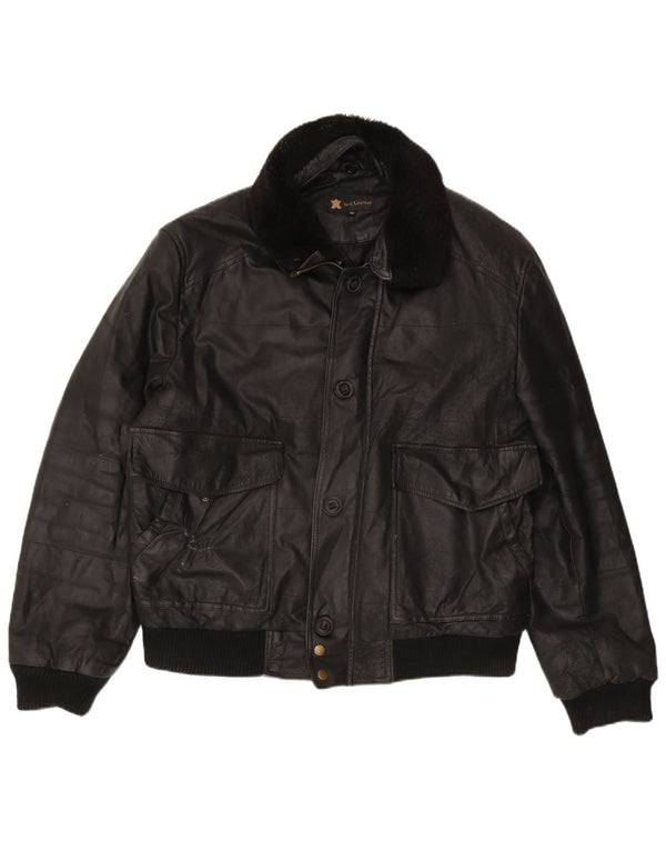 Chaqueta de cuero vintage para hombre IT 56 3XL cuero negro