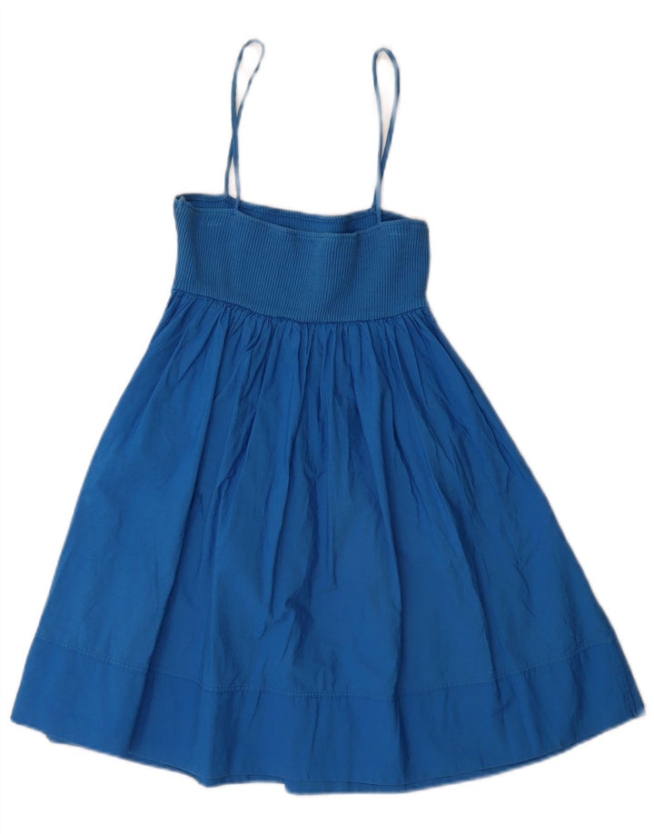 Zara Mujer Vestido De Verano UK 8 Pequeño Algodón Azul