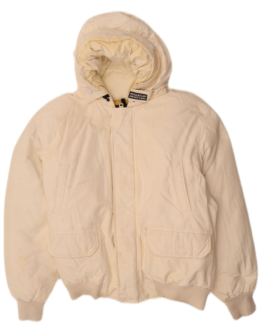 Woolrich Chaqueta acolchada con capucha para hombre UK 40 Large Off White Cotton