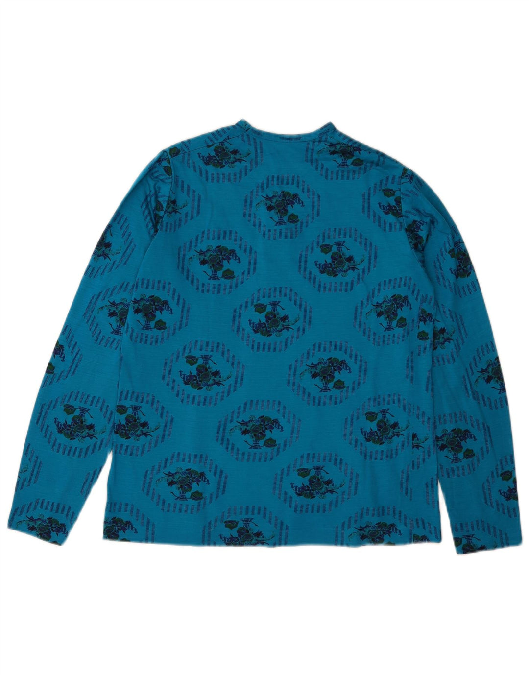 Vintage mujer gráfico top manga larga Reino Unido 14 azul medio floral