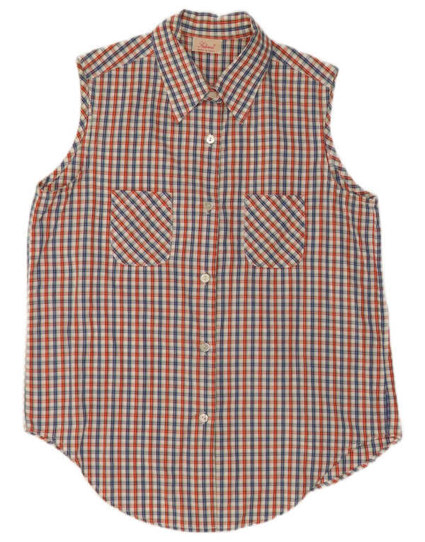 Vintage mujer camisa sin mangas Reino Unido 16 gran cheque multicolor