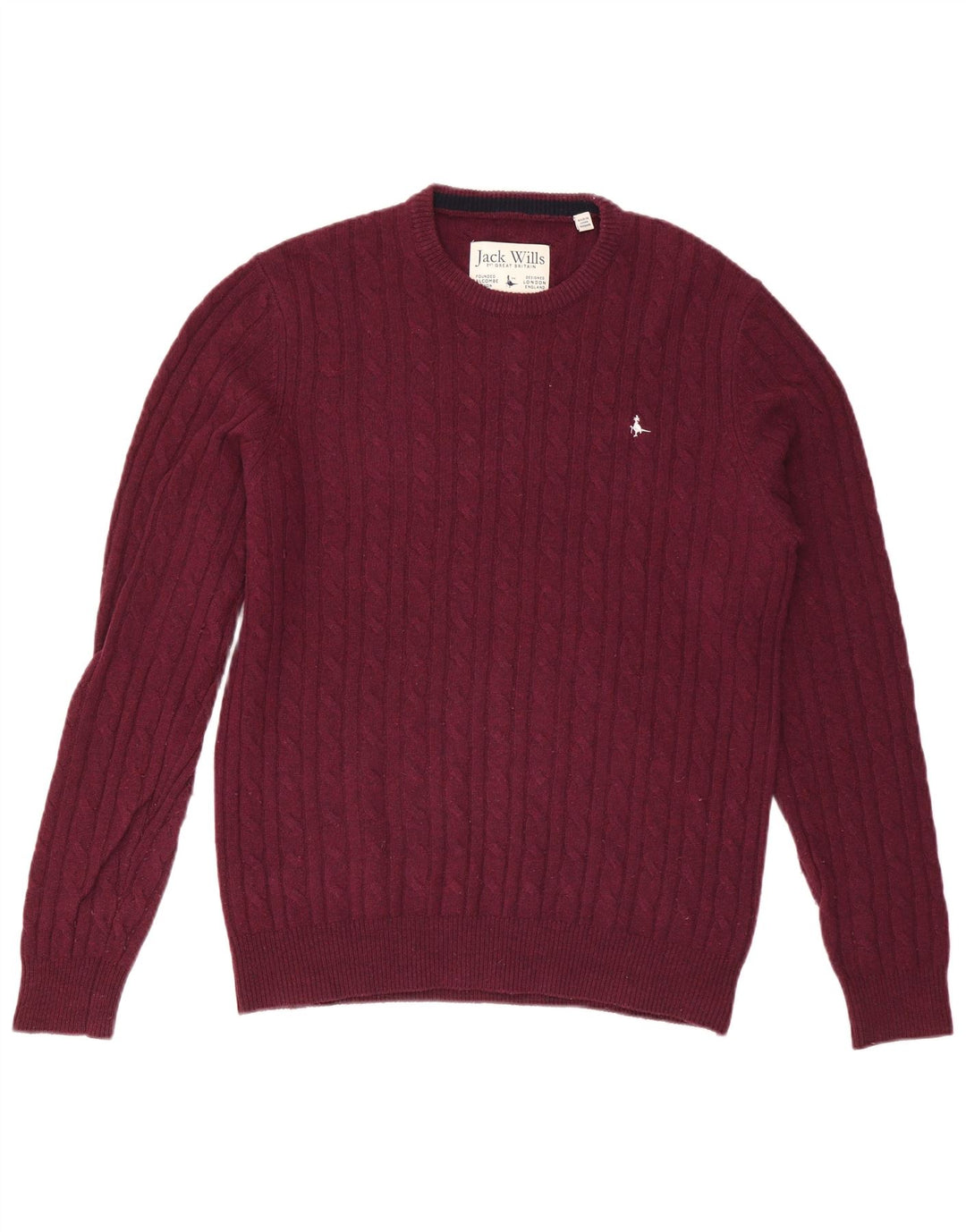 JACK WILLS Jersey de cuello redondo para hombre XL Lana burdeos