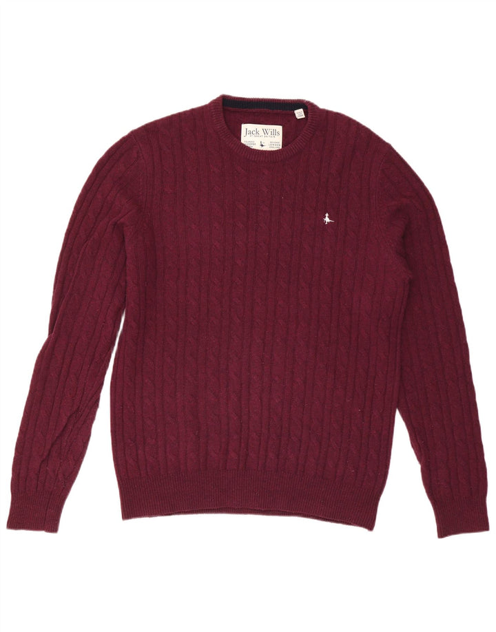 JACK WILLS Jersey de cuello redondo para hombre XL Lana burdeos