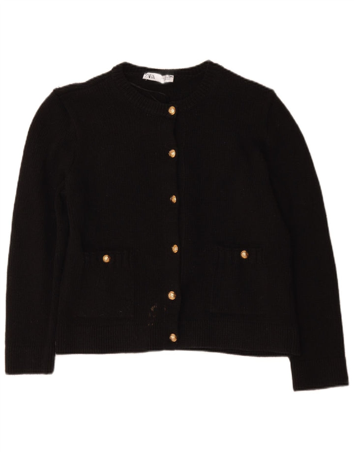 Zara Mujer Cárdigan Suéter UK 44 Medio Negro Poliéster