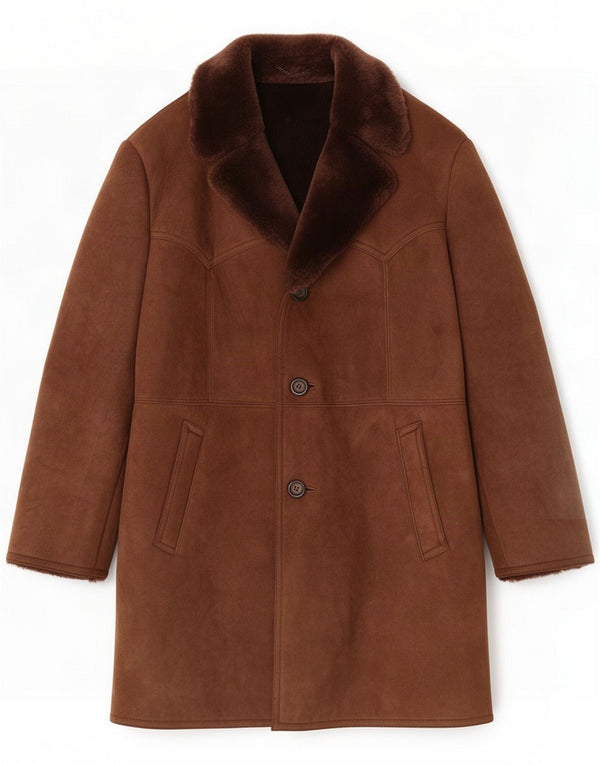 Abrigo de piel de oveja vintage para hombre IT 54 2XL Marrón