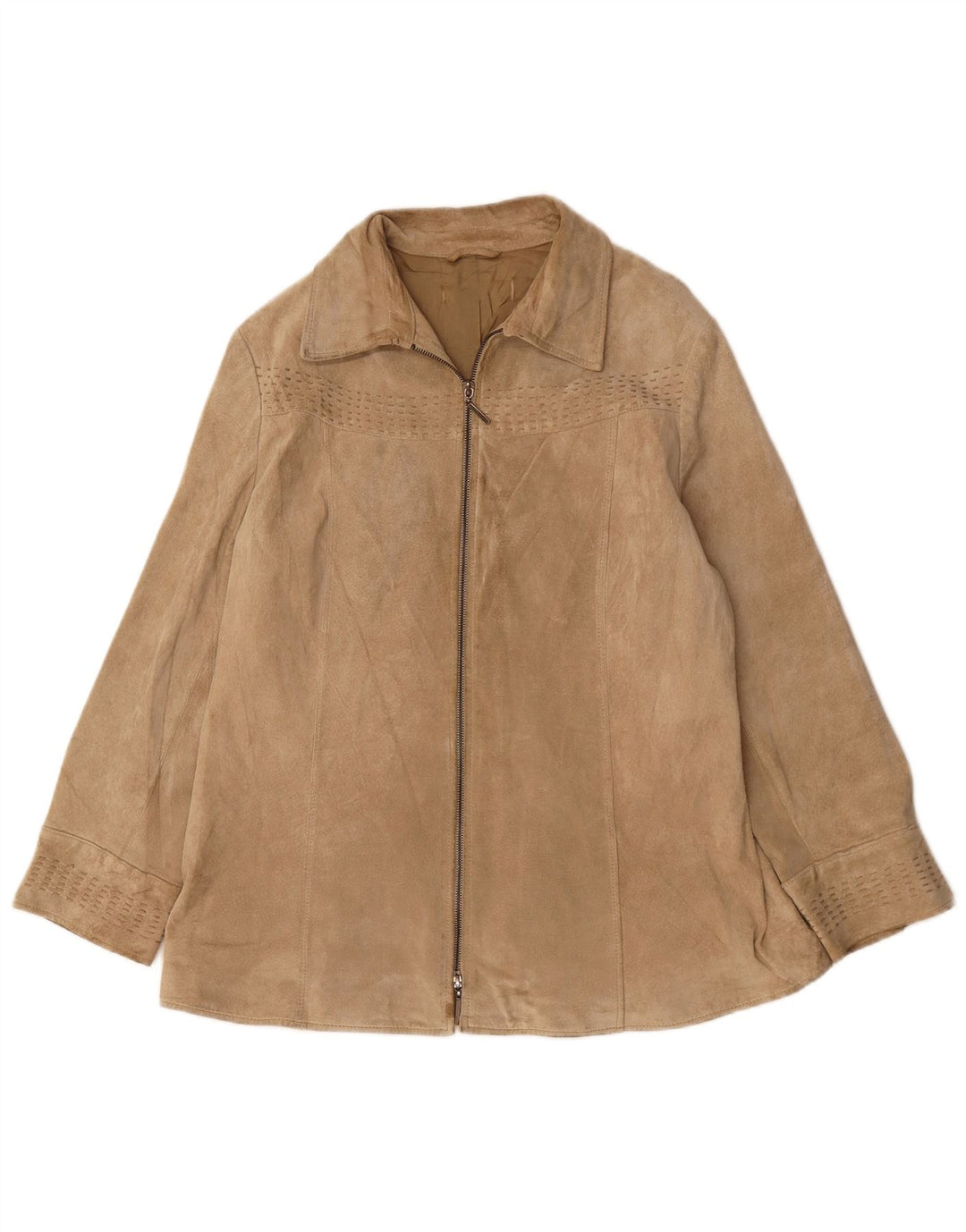 VINTAGE Chaqueta de ante para mujer Reino Unido 16 Beige grande